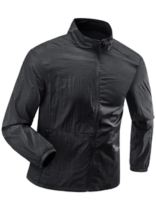 Lightweight black sun protection jacket for men, UV resistant with stand collar and zipper