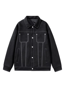 Men's Casual Suede Jacket Workwear Lapel Top With Contrast Stitching Streetwear Button Down Outerwear Coat