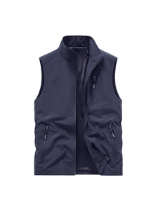 Men Outdoor Multi-Pocket Fishing Vest Windproof Waterproof Stand Collar Tactical Waistcoat For Photography Hiking Vest