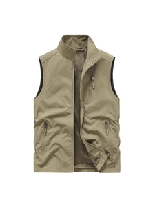 Men's outdoor cargo vest with multi-pockets and breathable mesh lining in khaki green