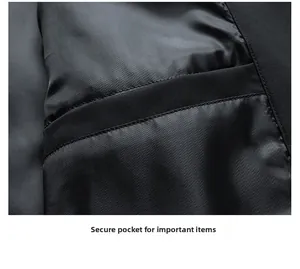 Detail view of the sleek inner lining and functional horizontal pocket of the black jacket