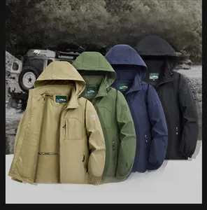 Detail of outdoor jackets in khaki, green, navy, and black with breathable mesh lining
