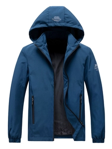 Men's Casual Hooded Jacket Outdoor Windbreaker Detachable Hood Waterproof Loose Fit Spring Autumn Zipper Outerwear Coat