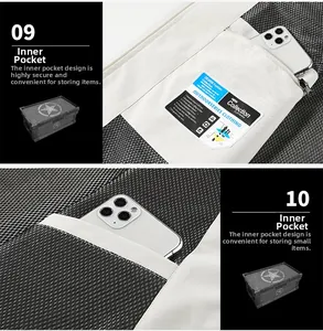 Détail du gilet extérieur avec doublure en mesh respirant et poche intérieure zippée sécurisée