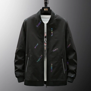 Veste décontractée noire pour homme avec imprimés lettres colorés et poches zippées