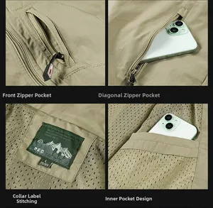 Detail of outdoor utility jacket featuring multiple cargo pockets and breathable mesh lining