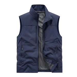 Men's lightweight navy blue standing collar vest with breathable mesh lining and pockets