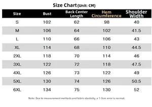 Detailed size chart for men's multi-pocket outdoor vest, ranging from size S to 6XL