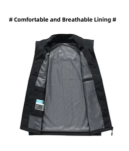 Detail view of the breathable grey mesh lining and secure inner pocket on black vest