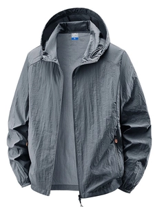 Men's ultra-thin dark grey hooded sun protection jacket for outdoor fishing and hiking