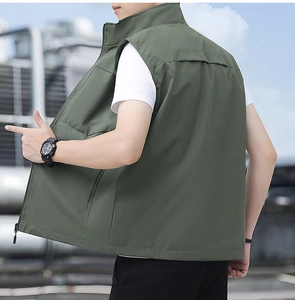 Detail view of the stand-up collar and breathable back design on this outdoor vest