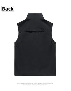 Back view of black quick-dry outdoor vest featuring a stand collar and neat stitching