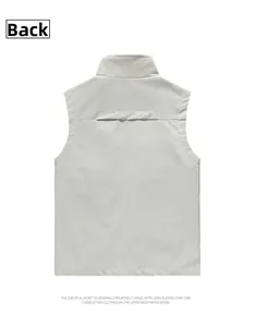 Back view of a casual outdoor quick-dry vest with stand collar and minimalist stitching