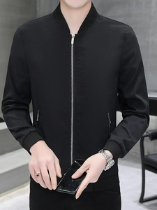 Men's black bomber jacket with silver zipper and embroidered text 'BE AN ARTIST OF LIFE'