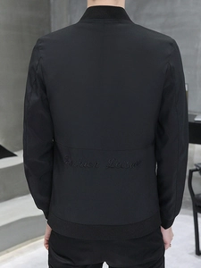Men's minimalist black casual jacket with Fashion Leisure embroidery on the back