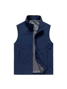 Men Casual Outdoor Quick Dry Vest Standing Collar Multi Pocket Zipper Windproof Sleeveless Jacket With Breathable Mesh Lining