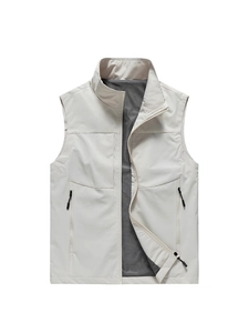 Men's outdoor leisure vest with stand collar, zip-up front and breathable mesh lining