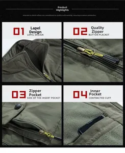 Detail view of windproof collar and multi-pocket design on fleece tactical outdoor vest