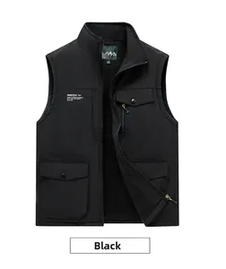 Close-up of black fleece-lined vest featuring windproof fabric and chest pocket detail