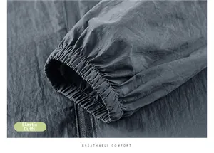 Detailed macro view of elastic cuffs on a gray breathable sun protection jacket