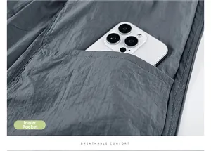 Detail view of the inner pocket on a grey breathable sun protection jacket for men