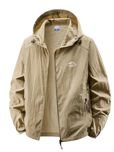 Men Lightweight Sun Protection Jacket Hooded Breathable Outdoor Fishing Climbing Sporty Windbreaker UV Protective Activewear Coat