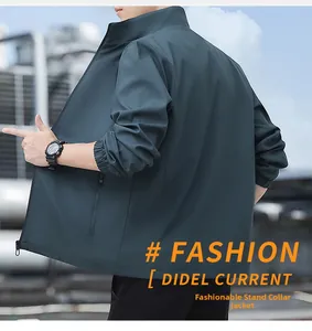 Detail view of the elastic cuffs and windproof fabric on a men's stand-up collar jacket