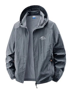 Lightweight dark grey hooded sun protection jacket for outdoor adventure and fishing