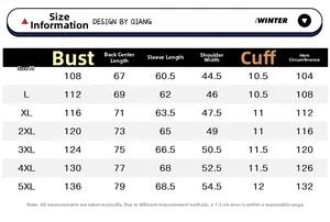 Detailed size chart for men's casual stand collar jacket including M to 5XL measurements