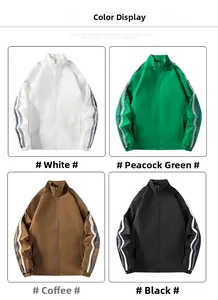 Détail de vestes de sport en quatre couleurs avec col montant et rayures