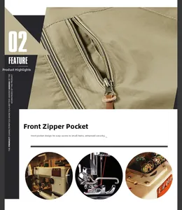 Detail of a men's outdoor jacket showing a vertical chest zipper pocket with leather pull