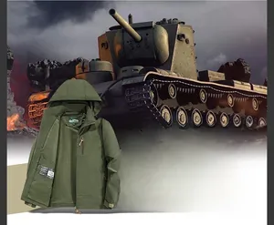 Army green tactical jacket detail showing windproof hood and breathable mesh lining