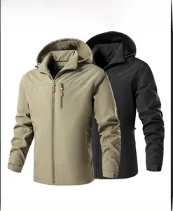 Detail of khaki and black hooded jackets showing zipper closure and warm fleece lining