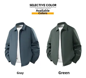Men's business casual lapel jacket shown in grey-blue and dark green color options