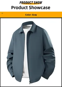 Detail of grey-blue business casual jacket showing zipper closure and ribbed cuffs texture
