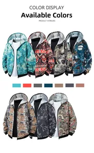 Detailed color display showing seven varied 3D printed patterns on hooded zip jackets