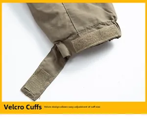 Detailed close-up of adjustable velcro cuffs on this durable windproof outdoor jacket