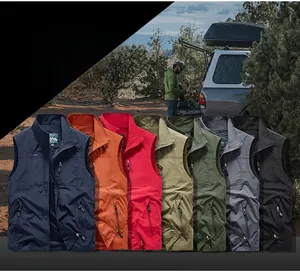Dettaglio dei gilet da pesca outdoor ad asciugatura rapida in sette colori con multitasche