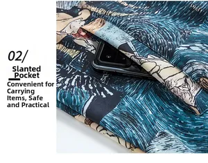 Detailed view of the large side pocket on Starry Night art print hoodie with phone storage