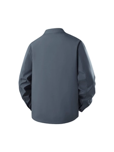 Back view of grey-blue business casual jacket for men with polo collar and sleek finish