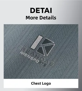 Detail of grey micro-grid fabric and printed sports logo on men's leisure jacket