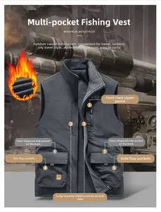 Detail view of water-resistant fleece-lined vest with multiple functional utility pockets