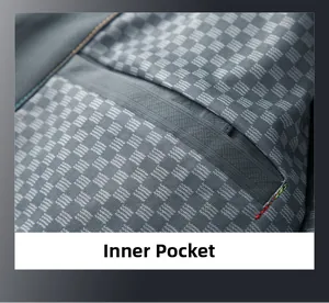 Detail of the interior pocket on a men's business jacket with a grey-blue checkered pattern