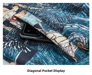 Detail of slanted side pocket on hoodie with Van Gogh starry night 3D digital print