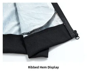 Detail view showing the ribbed hem and zipper of the 3D printed hoodie jacket