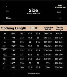 Detailed size chart for men's lightweight windbreaker ranging from size M to 7XL