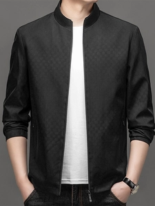 Herren Business-Freizeitjacke mit Stehkragen in Schwarz und feiner geometrischer Textur