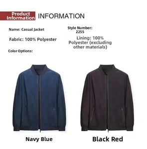 Détail de blousons aviateur pour hommes montrant le tissu bleu marine et noir rouge