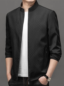 Premium-Freizeitjacke für Herren in Schwarz mit dezenter Textur und Reißverschluss vorne