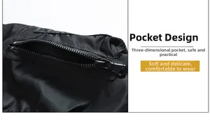 Détail de la poche tactique zippée 3D sur un blouson bomber léger noir pour homme